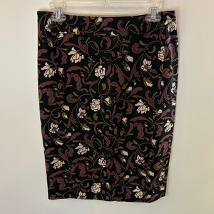 LOFT Black and Purple Cotton Floral Pencil Skirt